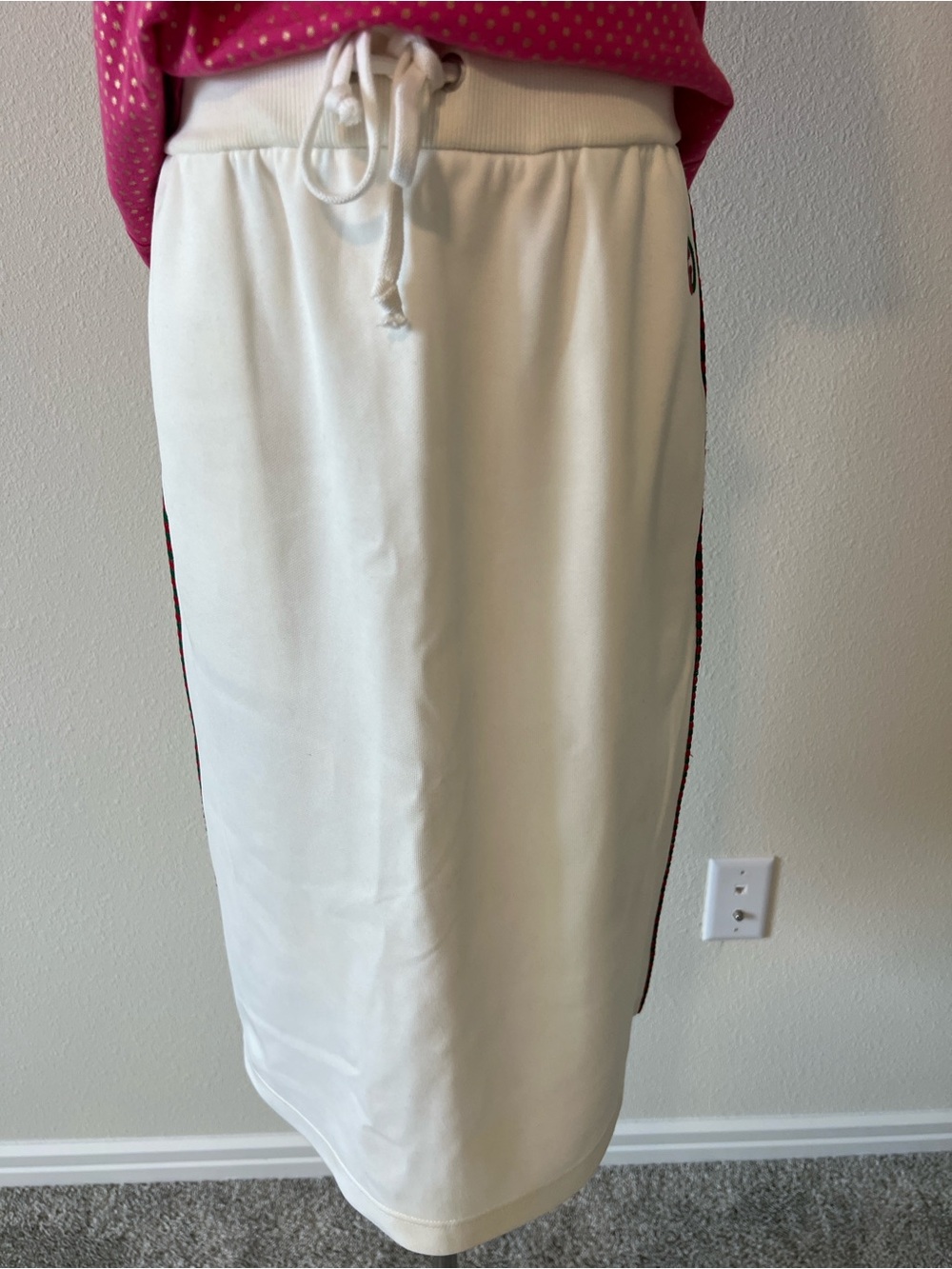 Gucci White Midi Pencil Skirt Web Stripe Logo Drawstring Size Small - Picture 6 of 10